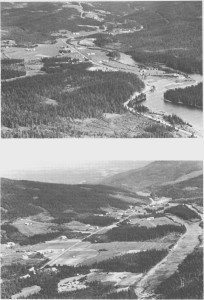 Aunegrenda er et sletteområde. Her renner Nea i slakke buktninger. I bakgrunnen er Svelmo og Lian. Landskapet stiger her oppover mot Ås. Bildet er tatt i 1960-åra.