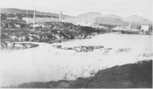 Starten på damanlegget i 1950 - 51 som skulle skape en ny, kunstig innsjø, Sylsjøen. 